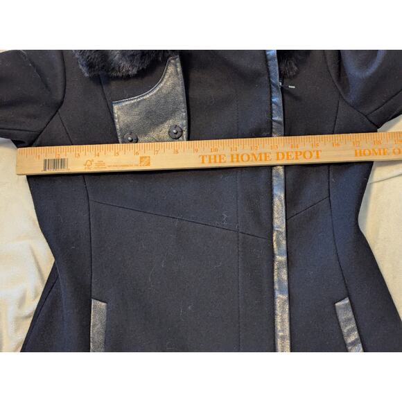 Via Spiga Wool Faux Fur Asymmetrical Full Zip Black Long Coat Jacket Sz 2 - Picture 9 of 11